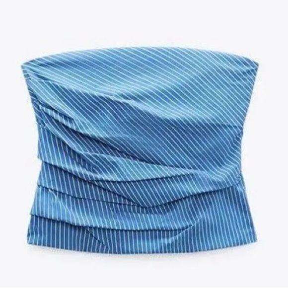 ZARA Blue and White Striped tube top - strapless size small. - Picture 6 of 9